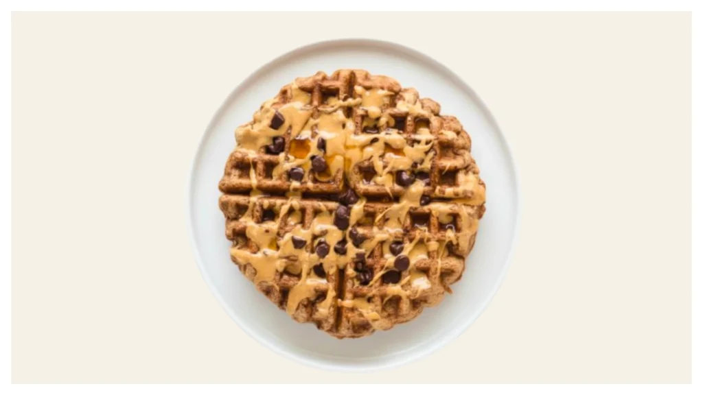 Waffle House Chocolate Chip and Peanut Butter Waffle with melted chocolate and creamy peanut butter