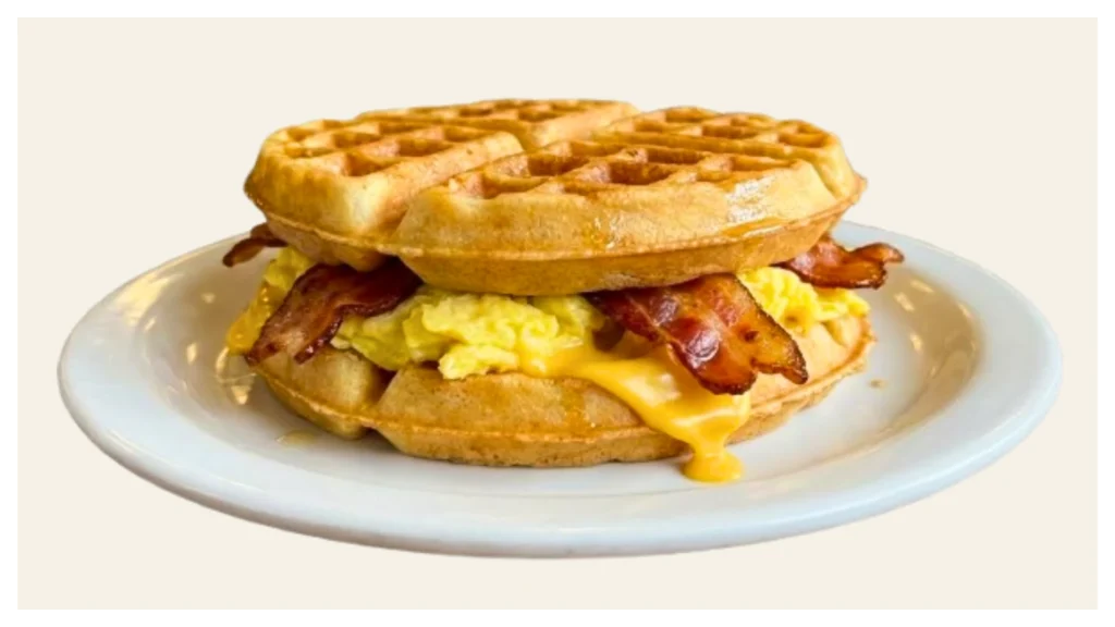 Waffle House bacon egg and cheese waffle sandwich